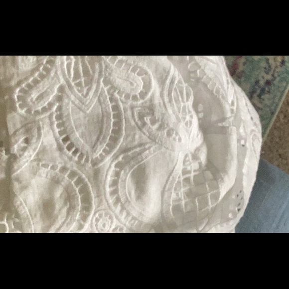 L Talbots White Linen Lace Hem Elastic Waist Maxi Skirt Battenburg White Eyelet - Picture 7 of 8